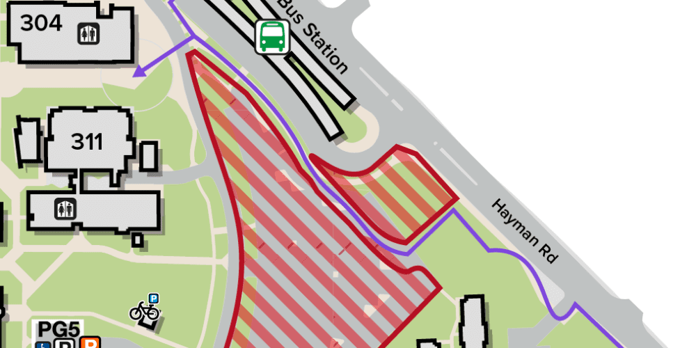 Pedestrian route in purple on Curtin Map.