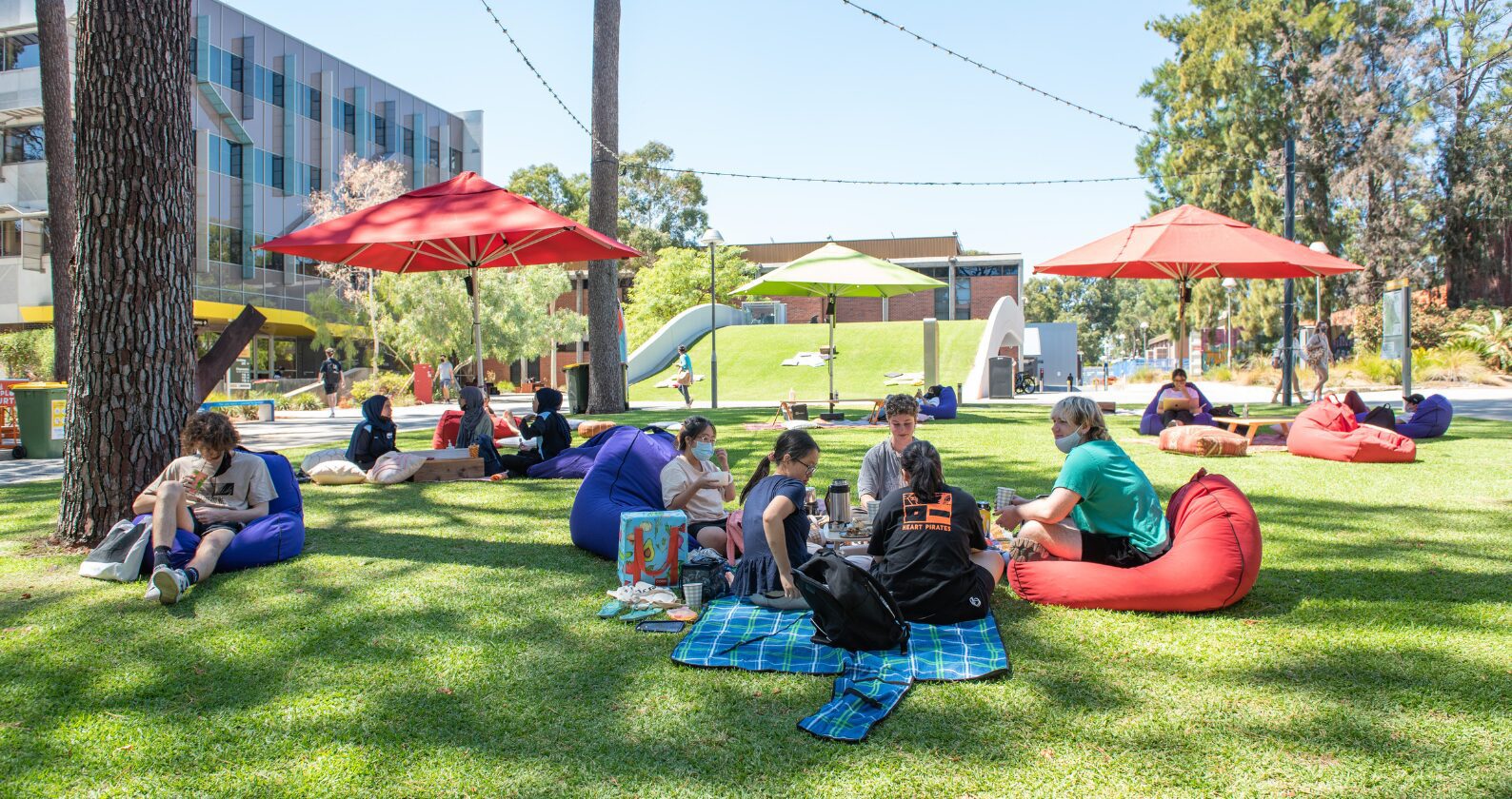 Students having a picnic at the creative quarters