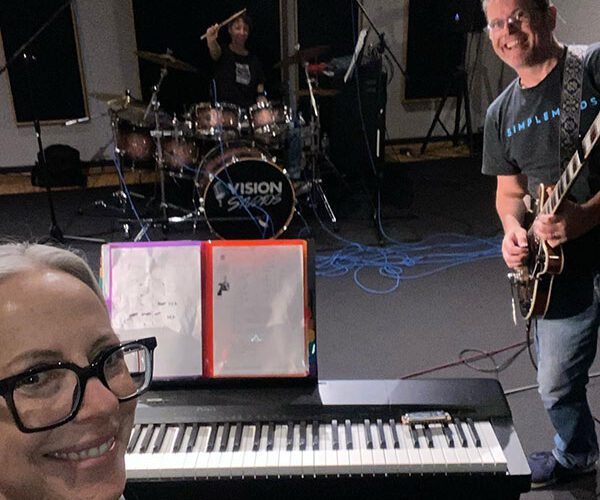 Loretta, Sue and Kit, practising in the studio on a Sunday afternoon.