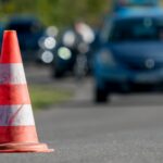 Road blocked with a cone