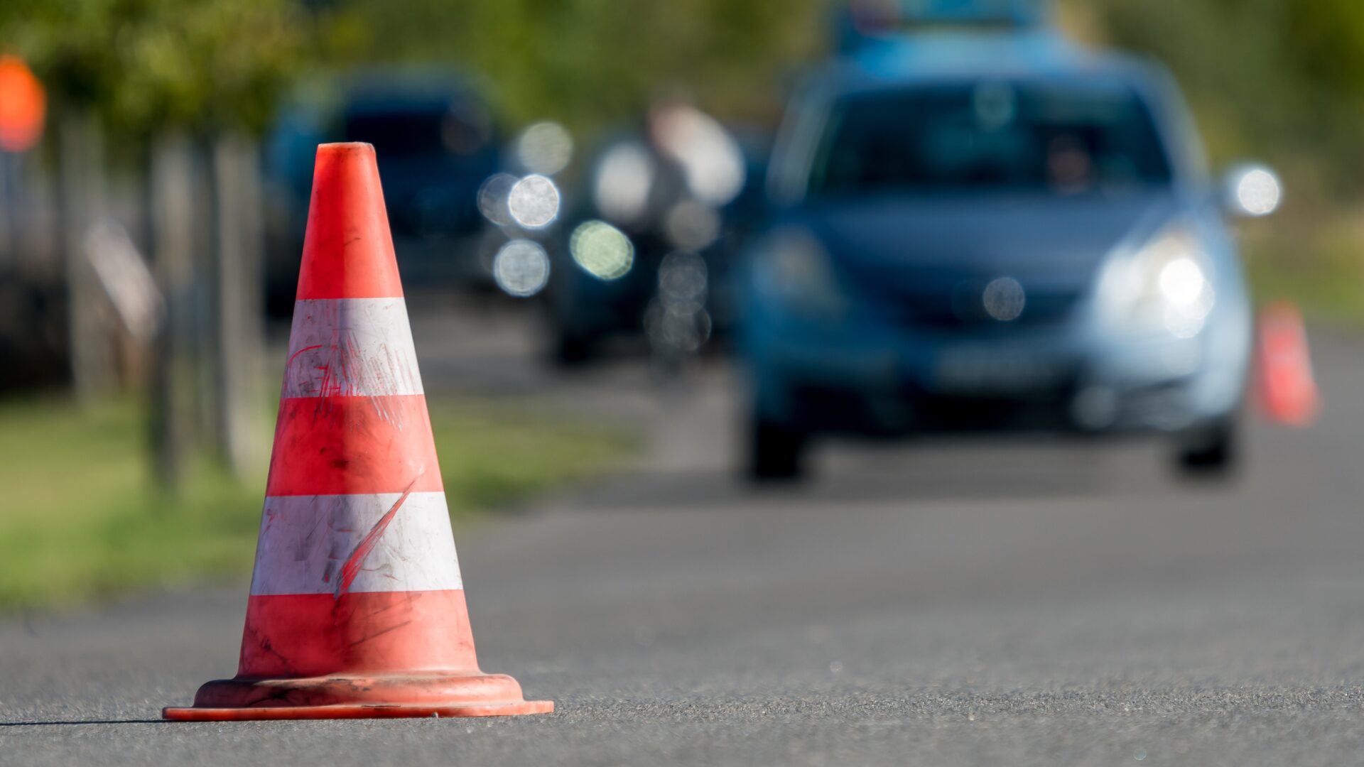 Road blocked with a cone