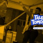 A photo of the Talent for Tomorrow logo against a yellow background ovelay on photos from the event.