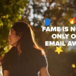 image of a student looking away with text saying Fame is now only one email away