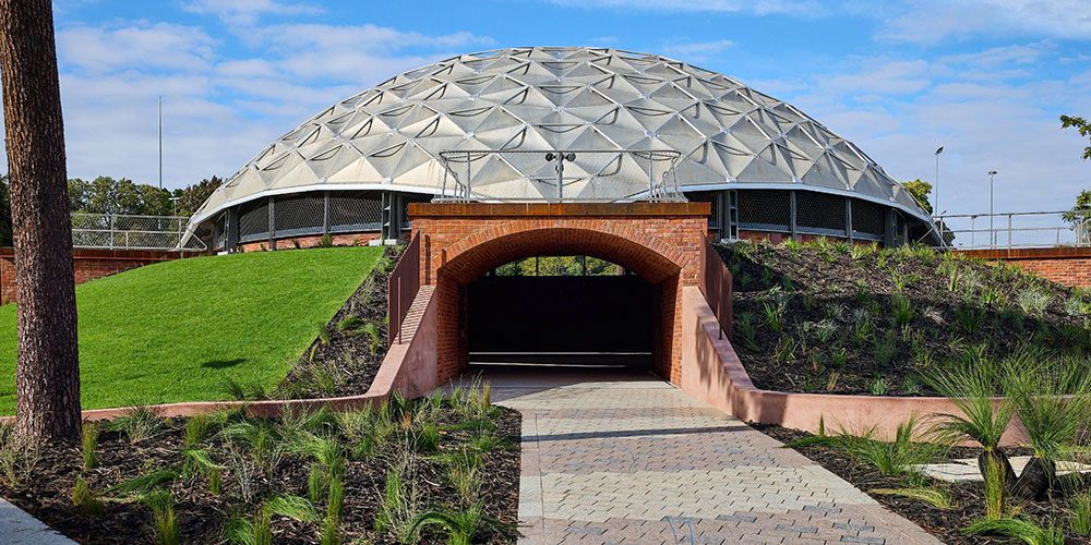 Image of Curtin's iconic geodesic dome on a sunny day.