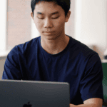 Student using a laptop for study