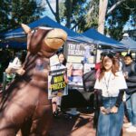 Student stood next to the Try it Tuesday O-Week Stall with an inflatable horse