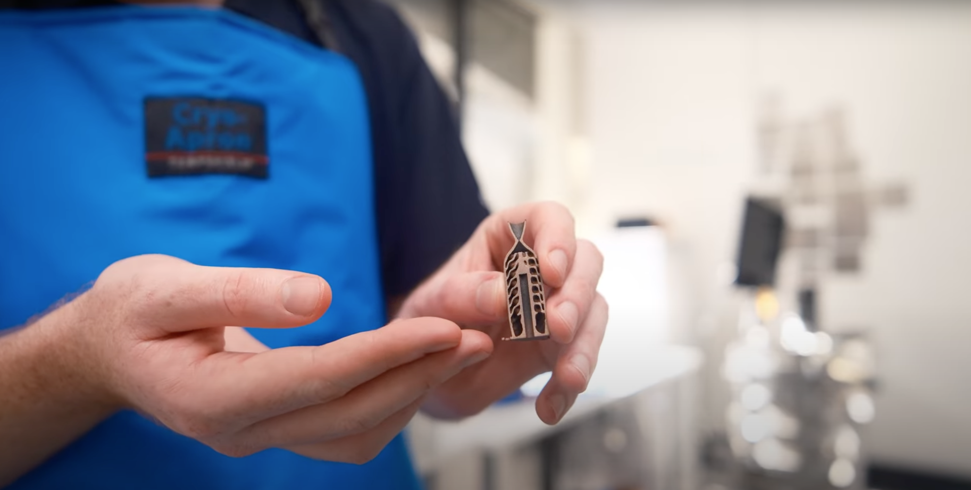 Researcher holding Minijet cross section