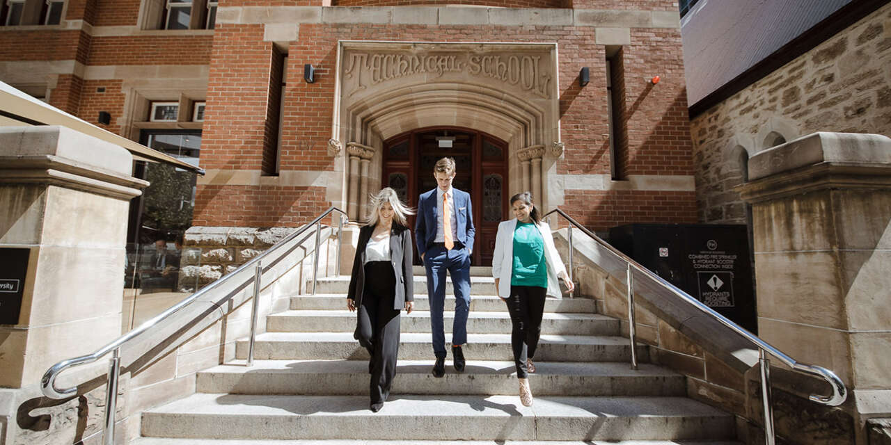 Students exiting 137 St Georges Tce