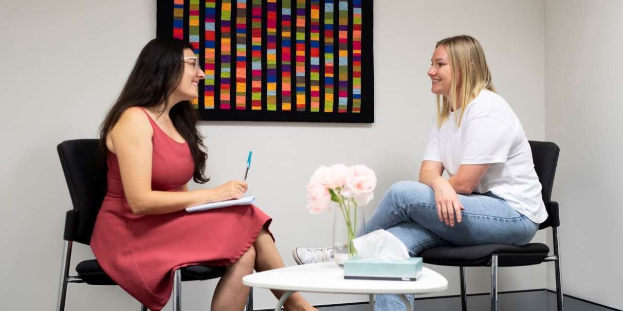 Two people consulting in a professional setting