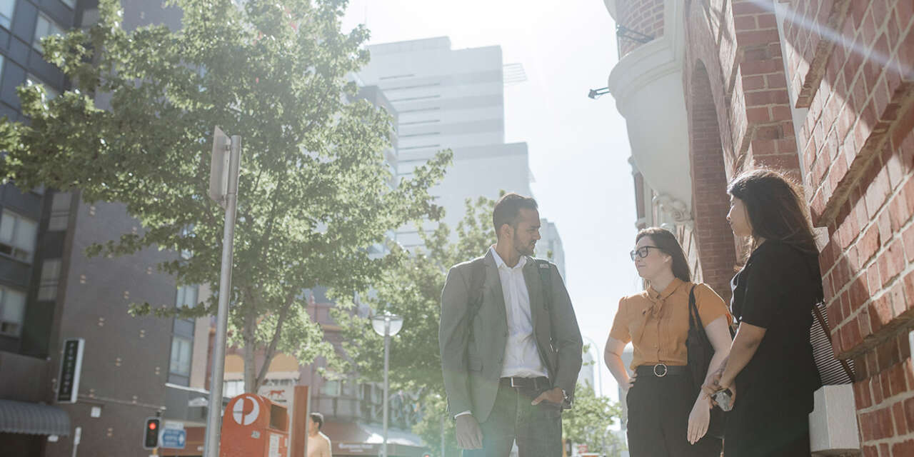 MBA students talking on the street