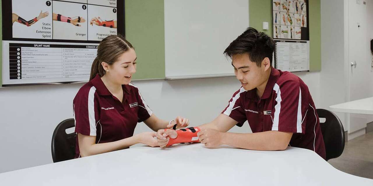 Two OT students in a class room setting