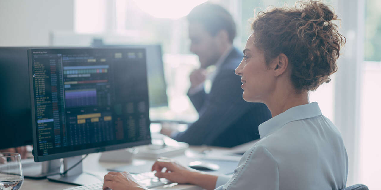 Business woman working at a computer