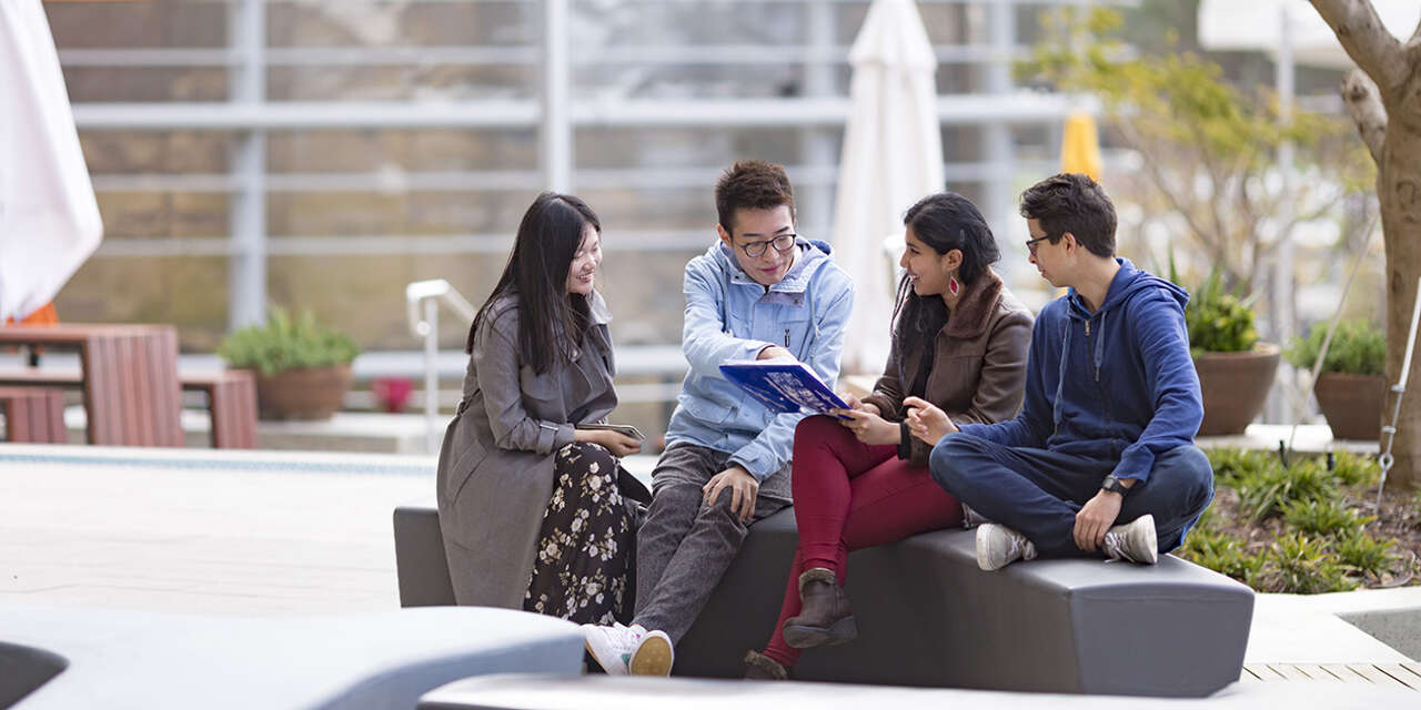 Students sitting on a bench