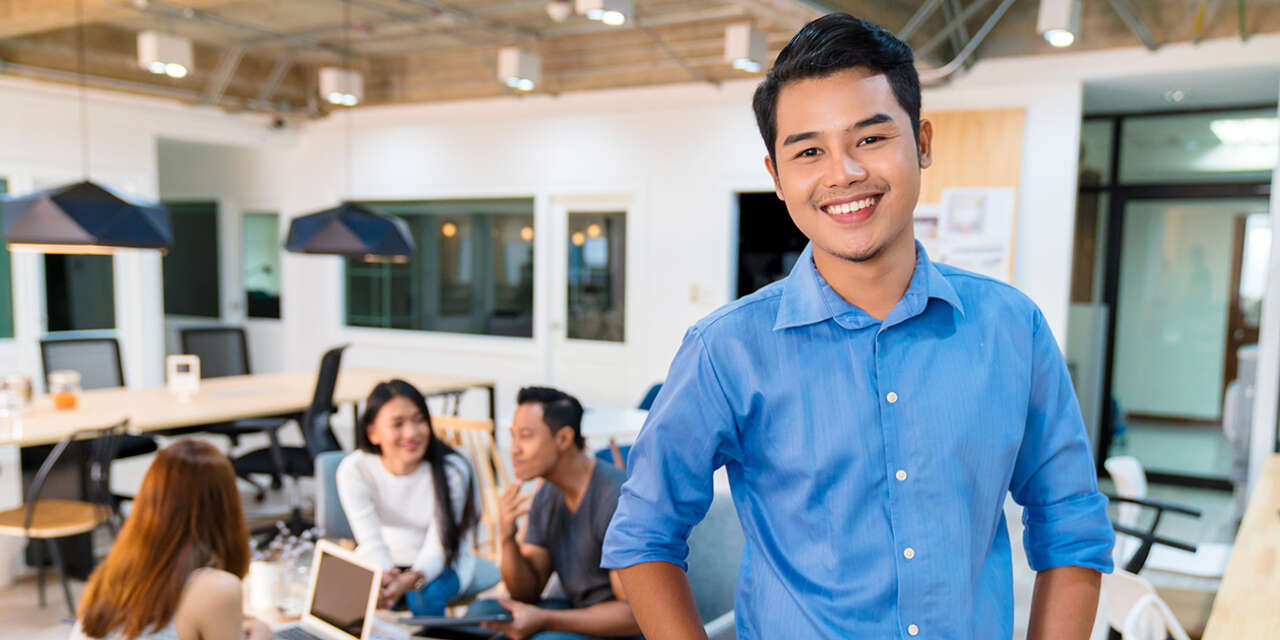 Students in a modern meeting room