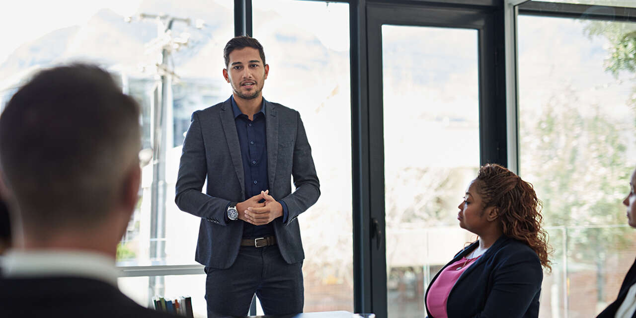 Student presenting in a meeting