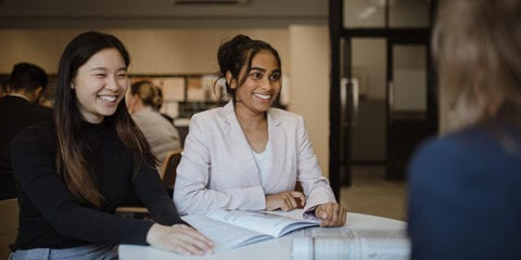Two law students in a meeting at Curtin Law School